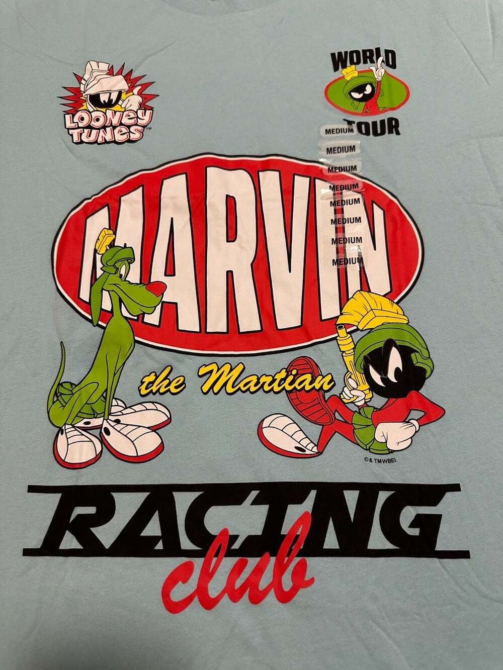 Looney Tunes Marvin the Martian Racing Club Graphic Tee Light Blue Sz Medium